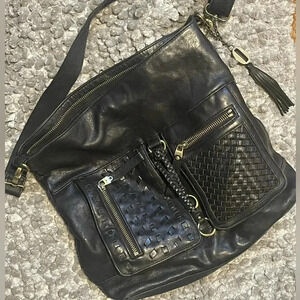 Crown Vintage - Woven Leather Convertible Slouch Bag